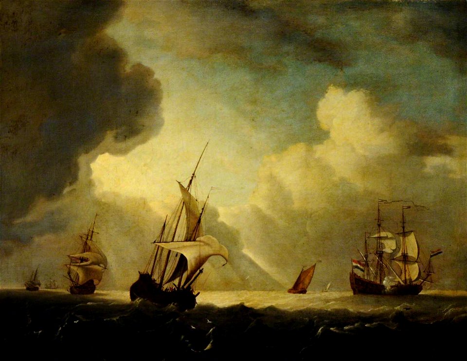 Willem van de Velde II (1633-1707) (style of) - Shipping Offshore in a Squall - 960197 - National Trust