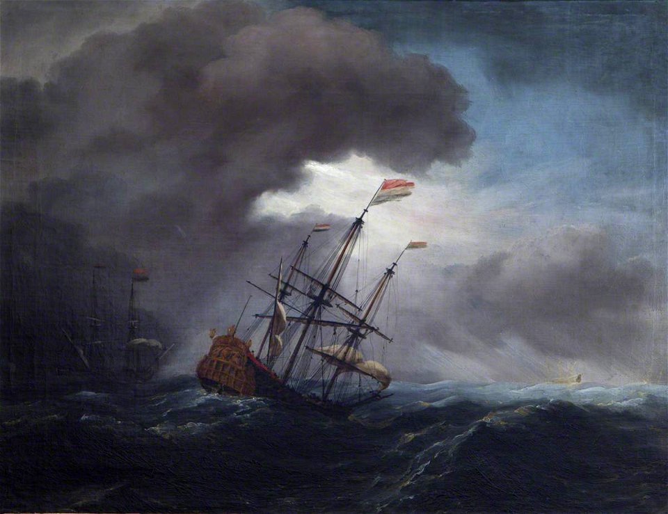 Willem van de Velde II (1633-1707) (studio of) - A Dutch Flagship Running before a Gale - 1401179 - National Trust