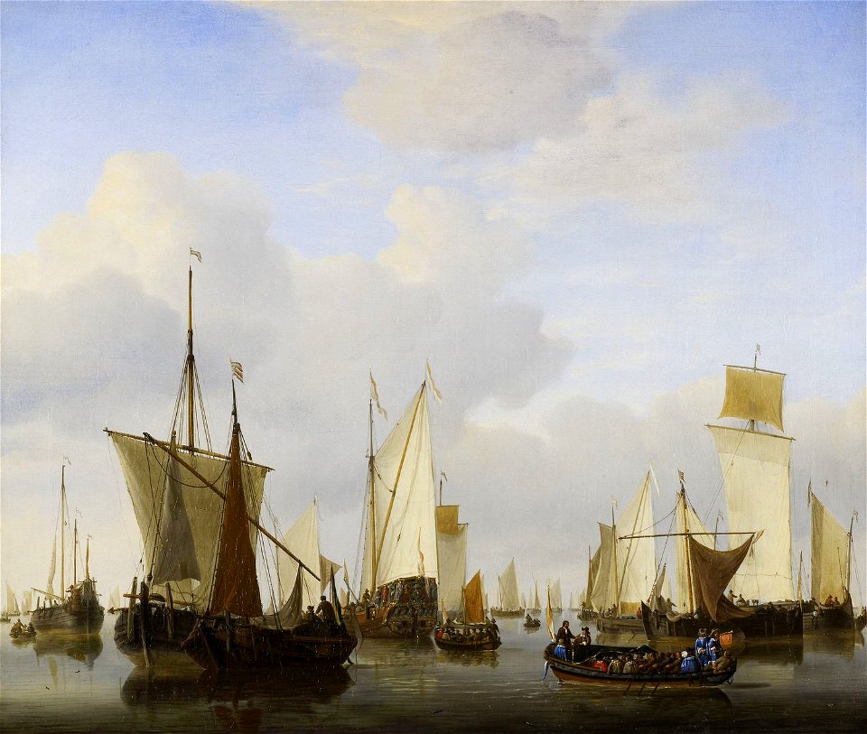 Willem van de Velde - A Calm with a States Yacht, A Barge and many other Vessels under Sail