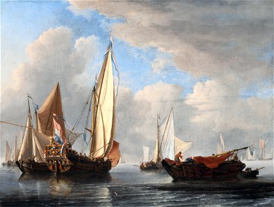 Willem van de Velde the Yonger - A yacht and other vessels in a calm. Free illustration for personal and commercial use.