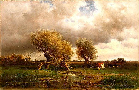 Willem Roelofs, Cows under Trees, c. 1860. Free illustration for personal and commercial use.