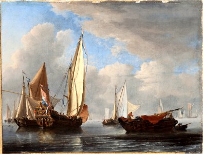 Willem van de Velde the Younger - A Yacht and Other Vessels in a Calm. Free illustration for personal and commercial use.