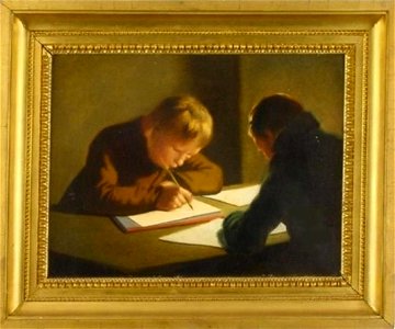 Willem Bartel van der Kooi - Dubbelportret van Binne (1806-1830) en Haye (1807-1890) van der Kooi tekenend - S07587 - Fries Museum