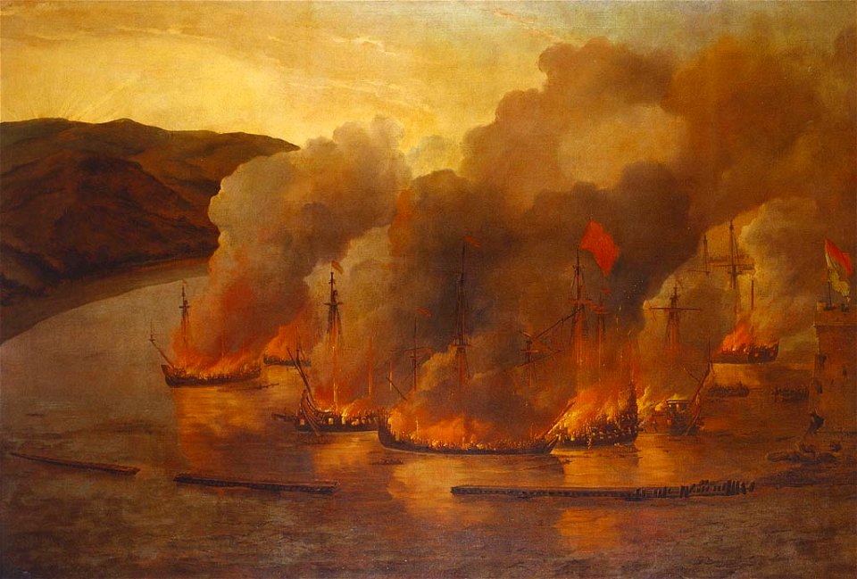 Willem van de Velde the Younger (1633-1707) - The Attack on Shipping in Bugia, 18 May 1671 (III) - RCIN 405215 - Royal Collection