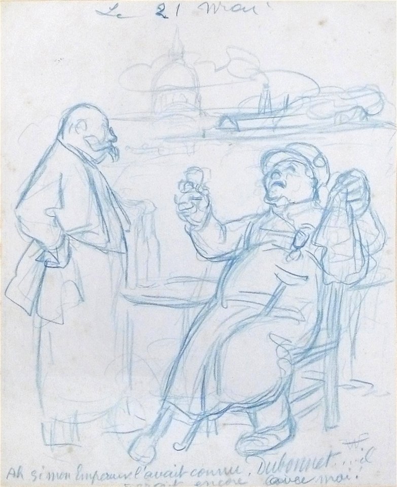 Willette A. - Blue Pencil - Projet pour une publicité Dubonnet Le 21 mai - 23.8x19cm