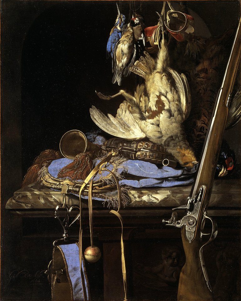 Willem van Aelst - Wild en jachttoebehoren in een nis