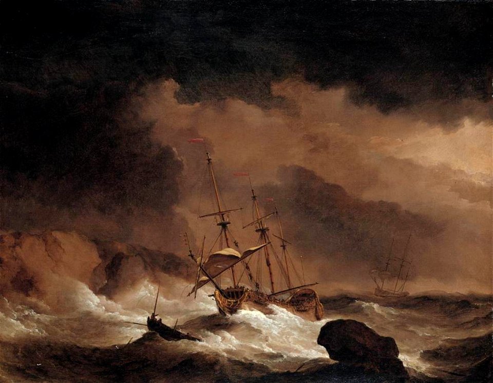 Willem van de Velde (II) - An Indiaman in a Gale off a Rocky Coast - WGA24531