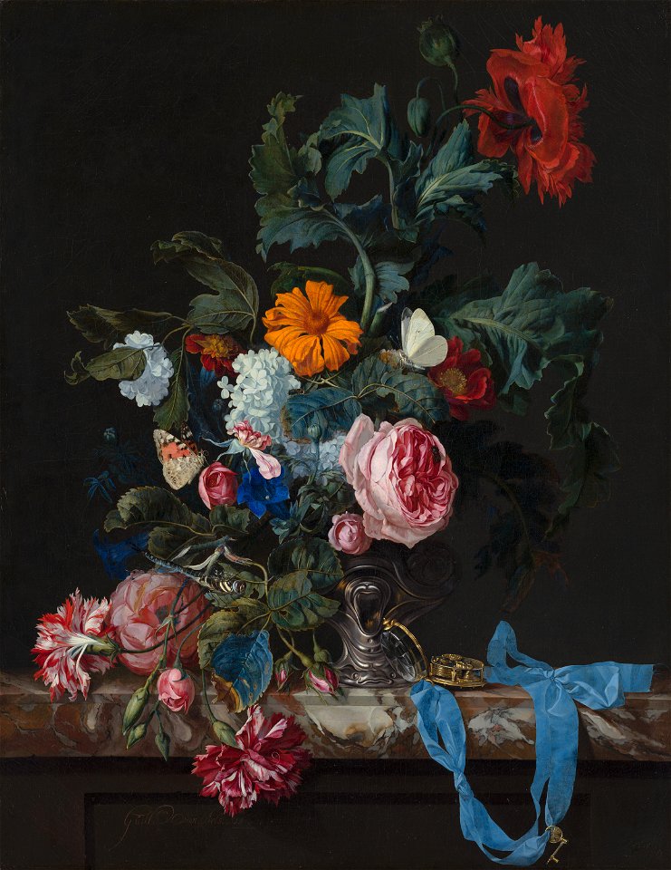 Willem van Aelst - Flower Still Life with a Timepiece - 2 - Mauritshuis