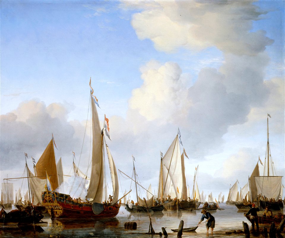 Willem van de Velde the Younger (1633-1707) - A Calm, A States Yacht under Sail close to the Shore with many other Vessels - RCIN 405328 - Royal Collection