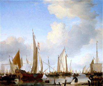 Willem van de Velde the Younger (1633-1707) - A Calm, A States Yacht under Sail close to the Shore with many other Vessels - RCIN 405328 - Royal Collection