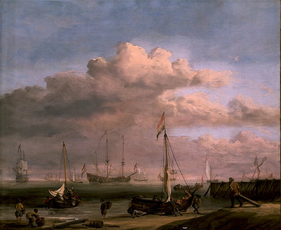 Willem van de Velde de Jonge - De Nederlandse kust met een Weyschuit worden gelanceerd en een ander schip afzetten van de kust