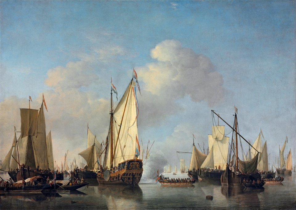 Willem van de Velde de Jonge - Een Staten Yacht en andere schepen die in een zeer zwak
