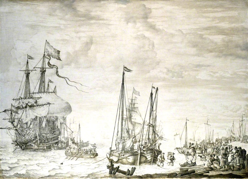 Willem van de Velde I (1611-1693) - A Dutch Flagship, Thought to Be the 'Eendracht' at Anchor Close In - BHC0864 - Royal Museums Greenwich