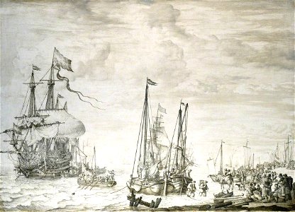 Willem van de Velde I (1611-1693) - A Dutch Flagship, Thought to Be the 'Eendracht' at Anchor Close In - BHC0864 - Royal Museums Greenwich