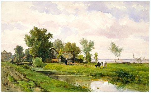 Willem Roelofs - Boerderij aan een sloot