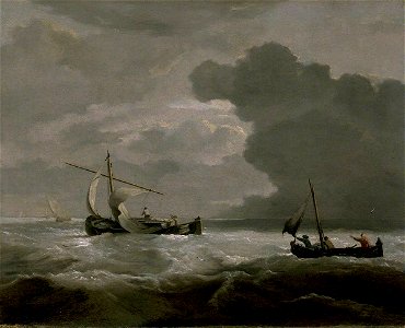 Willem van de Velde II (1633-1707) (follower of) - A Kaag and a Weyschuit Running Before a Strong Breeze - BHC0912 - Royal Museums Greenwich