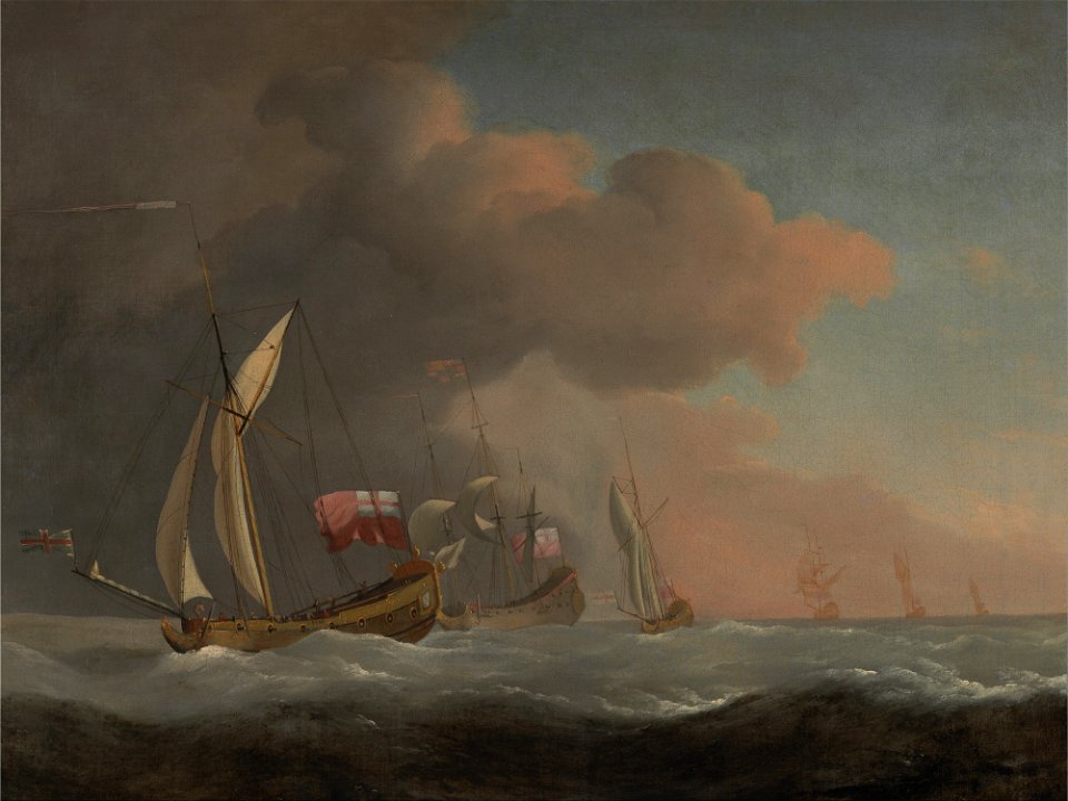 Willem van de Velde the Younger - English Royal Yachts at Sea in a Strong Breeze, in Company with a Ship Flying the Royal Standard - Google Art Project