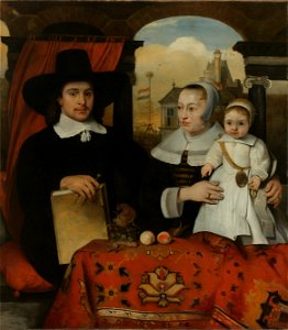 Willem van der Helm (ca 1625-75). Stadsbouwmeester van Leiden, met zijn vrouw Belytgen Cornelisdr van de Schelt en hun zoontje Leendert Rijksmuseum SK-A-1304