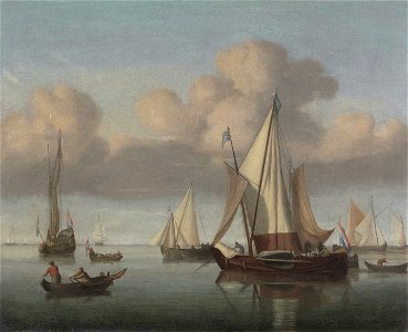 Willem van de Velde the Younger - A Kaag at Anchor with Sails Hoisted and a State Yacht and Other Vessel - B2013.26.1 - Yale Center for British Art