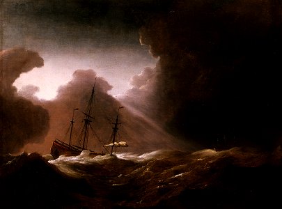 Willem van de Velde the Younger - A Dutch Ship Scudding Before a Storm. Free illustration for personal and commercial use.