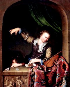 Willem van Mieris - A Drinker and a Player. Free illustration for personal and commercial use.