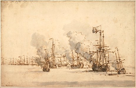 Willem van de Velde the Younger - The Sea Battle at la Hogue, c. 1701 - Google Art Project