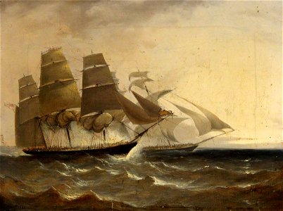 William Adolphus Knell (1802-1875) - HMS 'Pearl' Capturing the Slaver 'Opposicao', 1838 - BHC0627 - Royal Museums Greenwich