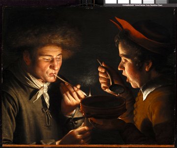 Willem van der Vliet - A Man Smoking and Another Man Eating by Candlelight - 59.449 - Detroit Institute of Arts. Free illustration for personal and commercial use.