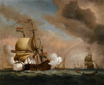Willem van de Velde II - Flagship in a Fresh Quartering Breeze