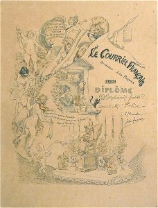 Willette A. - lithography - Diplôme d'abonné fidèle au courrier français - 39,5x52,5cm