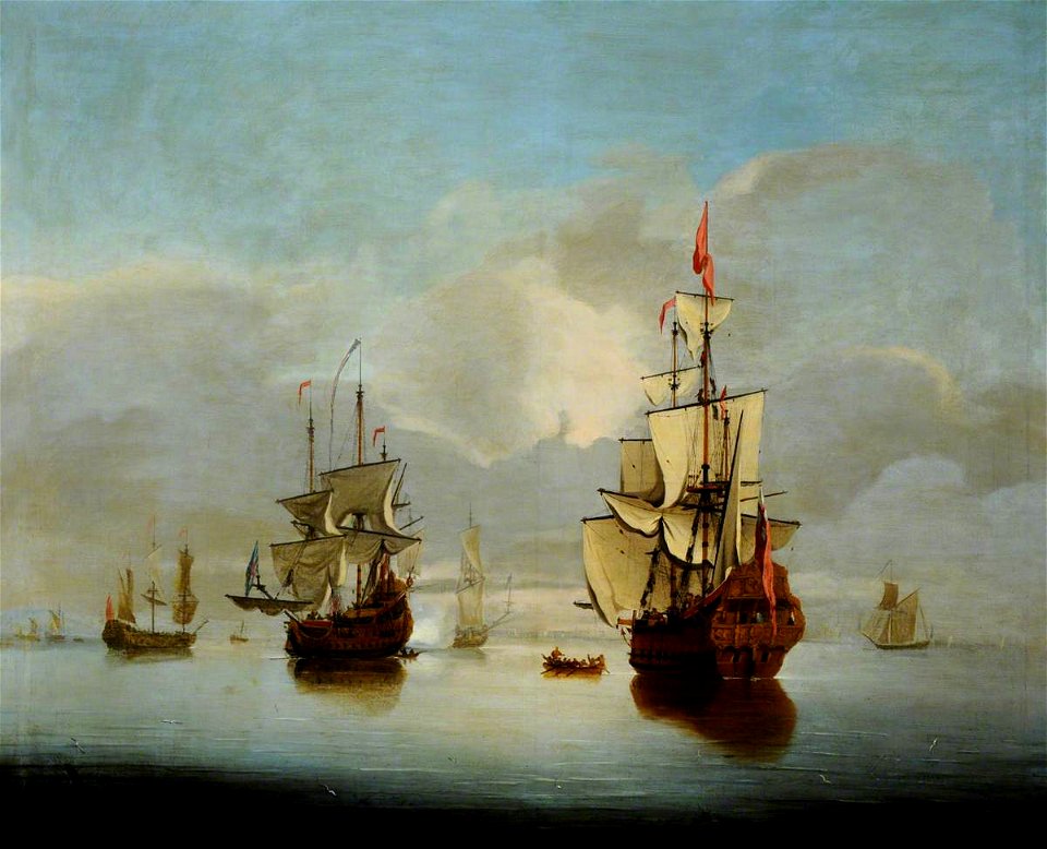Willem van der Hagen (1675-1745) (attributed to) - A Becalmed Seascape with Two Men-of-War - 709327 - National Trust