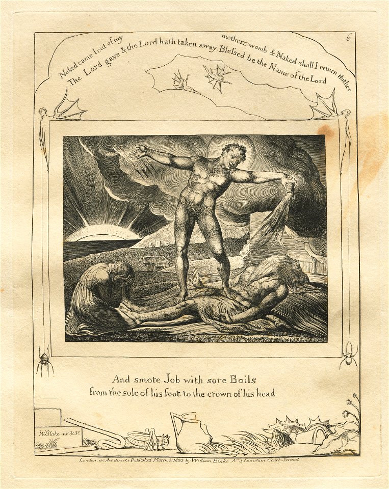 William Blake (British, 1757-1827) - The Book of Job, Pl. 6, And smote Job with sore Boils - from the sole of his foot to the crown of his head - 1968.260.g - Cleveland Museum of Art