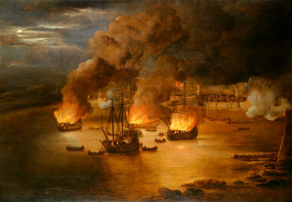 Willem van de Velde the Elder (1611-93) - The Attack on Shipping in Tripoli, 24th January 1676 - RCIN 406557 - Royal Collection
