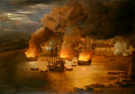 Willem van de Velde the Elder (1611-93) - The Attack on Shipping in Tripoli, 24th January 1676 - RCIN 406557 - Royal Collection