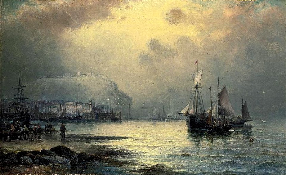 William Anslow Thornley - Fishing vessels off Scarborough at dusk