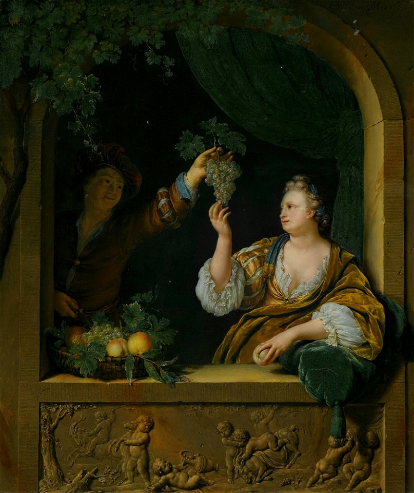 Willem van Mieris - A Gentleman offering a Lady a Bunch of Grapes 008L12033 6DMNY