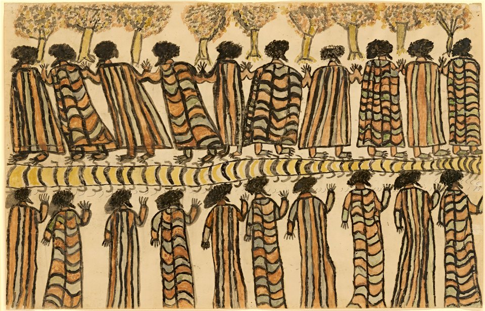 William Barak - Figures in possum skin cloaks - Google Art Project