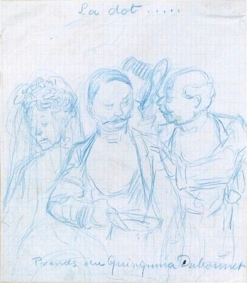 Willette A. - Blue Pencil - Projet pour une publicité Dubonnet, La dot - 23.1x20cm