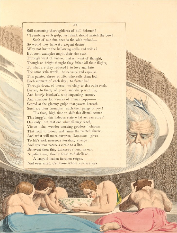 William Blake - Young's Night Thoughts, Page 57, Trembling Each Gulp, Lest Death Should Snatch the Bowl - Google Art Project