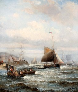 William Anslow Thornley - A busy harbour scene