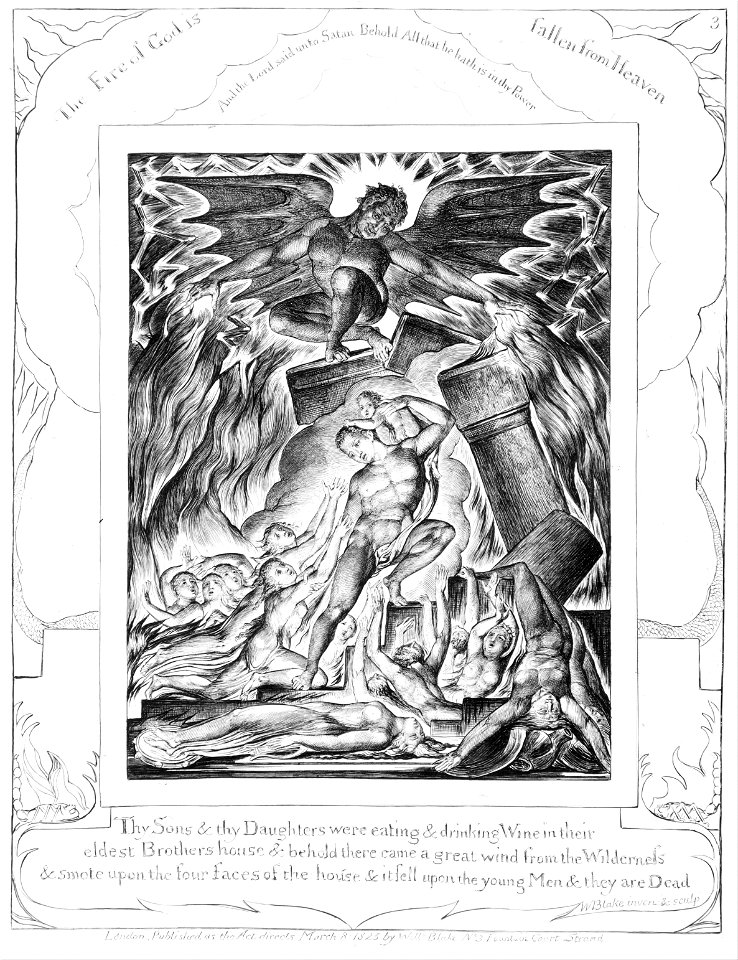 William Blake - The Destruction of Job's sons - plate 3 from 'Illustrations of the Book of Job' - Google Art Project
