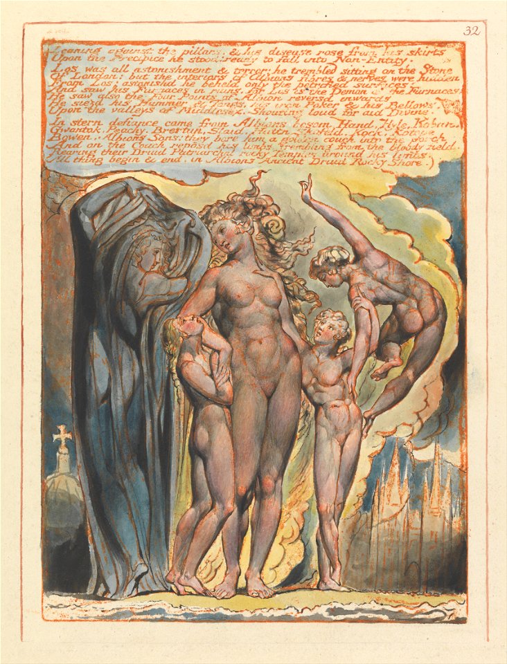 William Blake - Jerusalem, Plate 32, Leaning against the pillars.... - Google Art Project