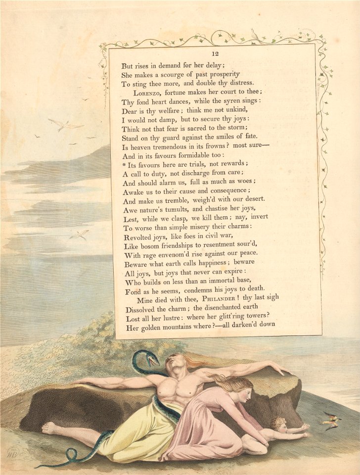 William Blake - Young's Night Thoughts, Page 12, Its Favours Here Are Trials, Not Rewards - Google Art Project