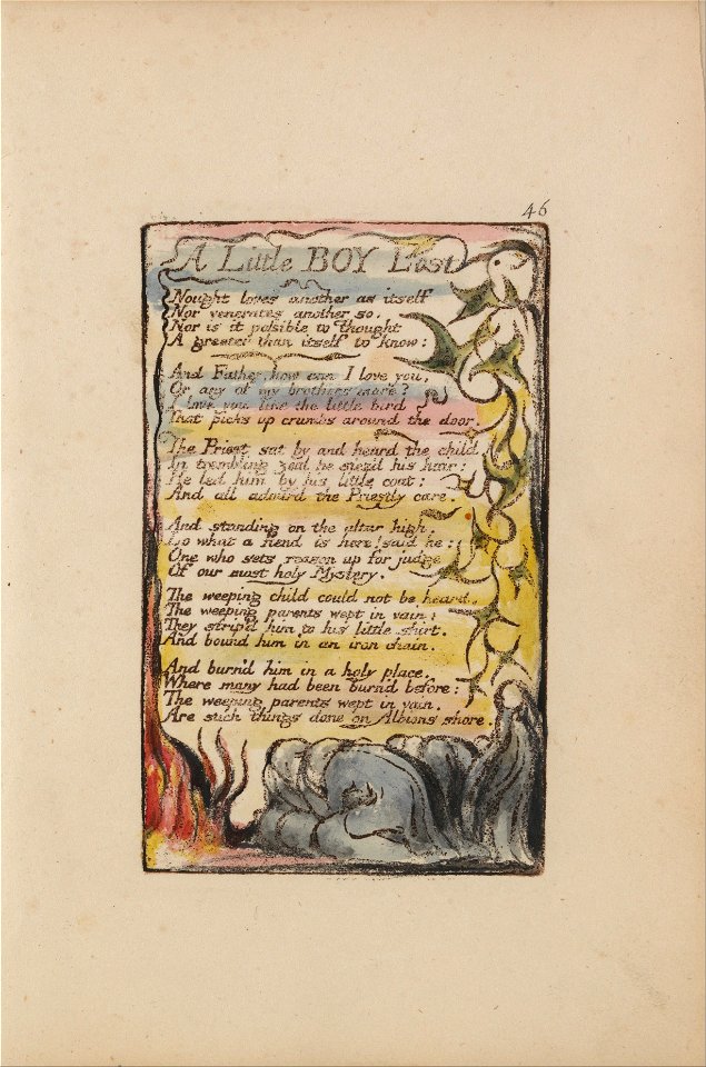 William Blake - Songs of Innocence and of Experience, Plate 46, A Little Boy Lost (Bentley 50) - Google Art Project