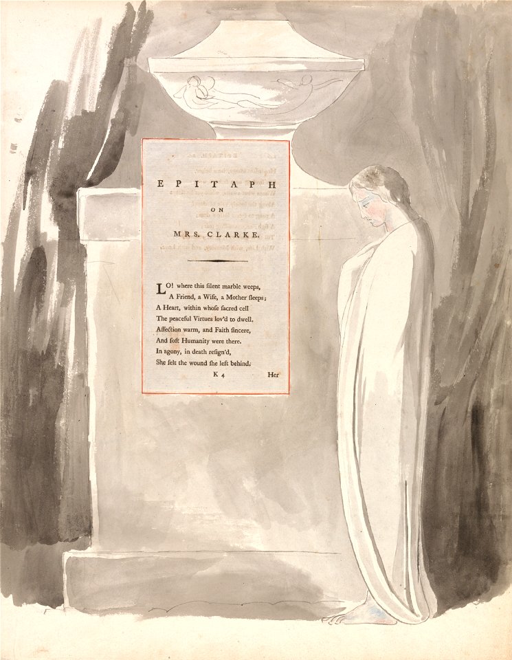 William Blake - The Poems of Thomas Gray, Design 103, Epitaph on Mrs. Clarke. - Google Art Project