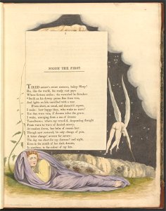 William Blake - Young's Night Thoughts, Page 1, Swift on His Downy Pinion Flies from Woe - Google Art Project