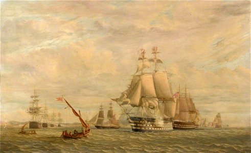 William Calmody Nowell (c.1806-1883) - British Ships Coming to Anchor with French Ships - BHC1256 - Royal Museums Greenwich