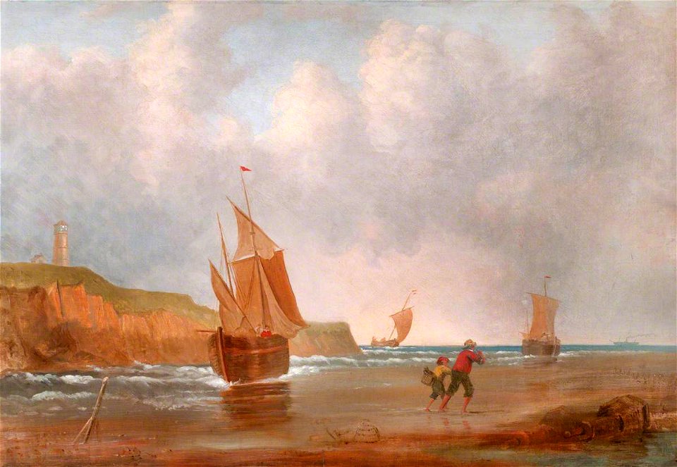 William Collins (1788-1847) (follower of) - Coastal Scene with Yachts, and Fisherfolk on a Beach - 1548202 - National Trust