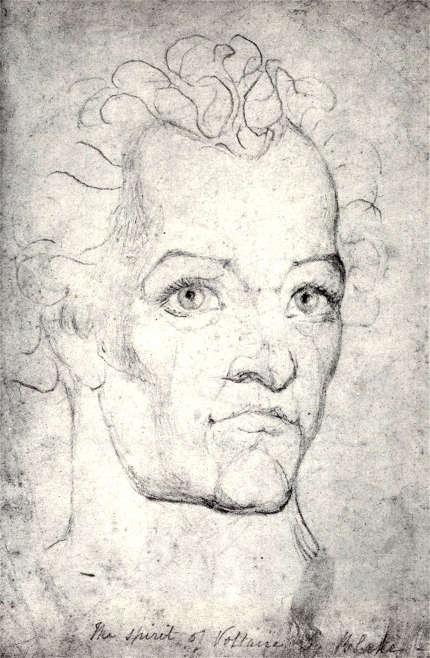 William Blake, Visionary Head of Voltaire c 1820. Free illustration for personal and commercial use.