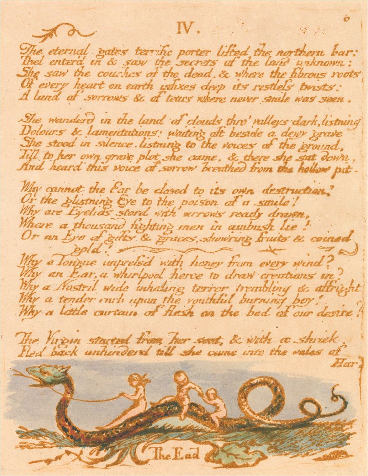 William Blake - The Book of Thel, Plate 8, IV. , The eternal gates . . . . - Google Art Project